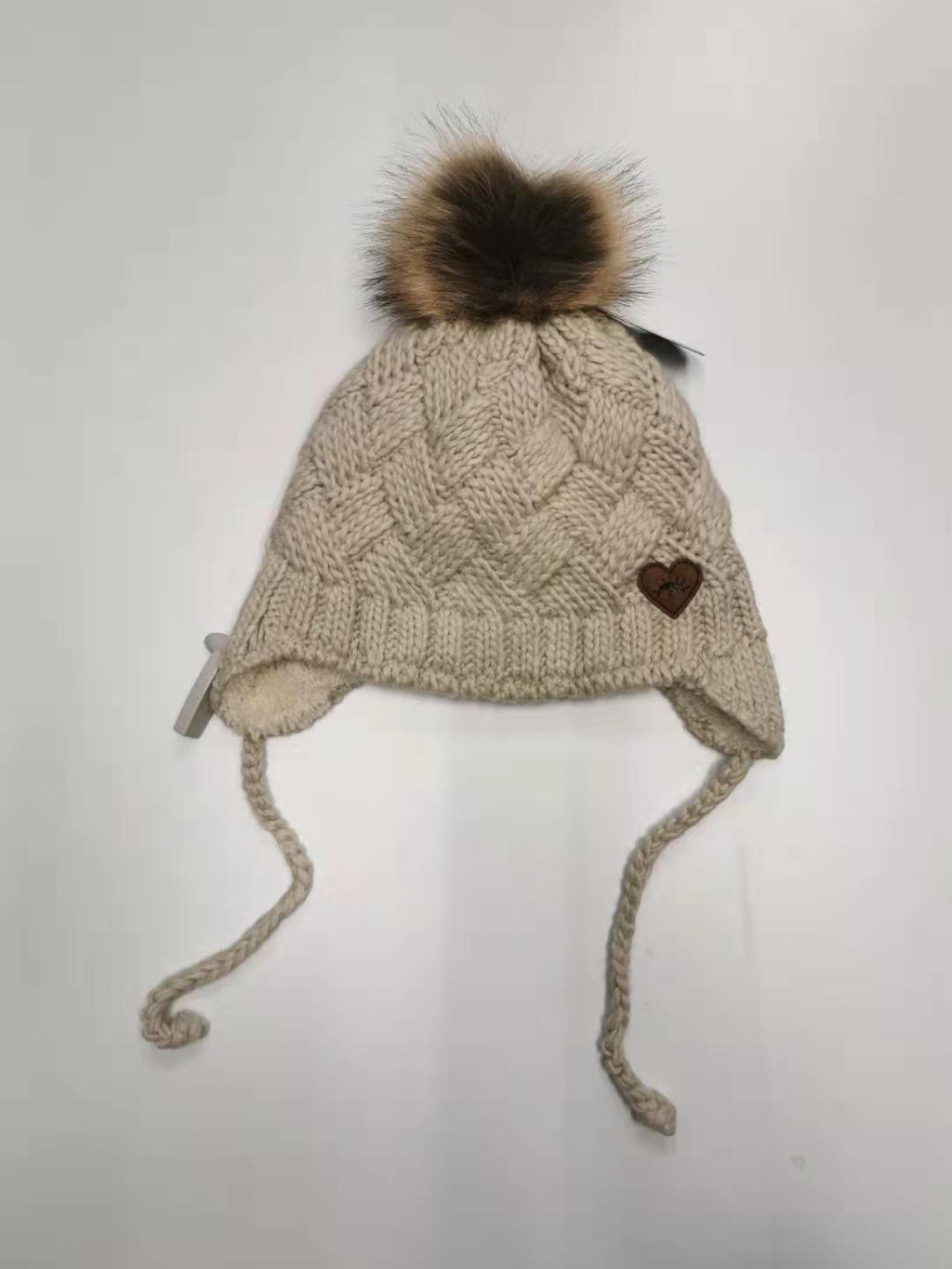 Calikids Girl's Knit Cotton Pom Hat - Sand