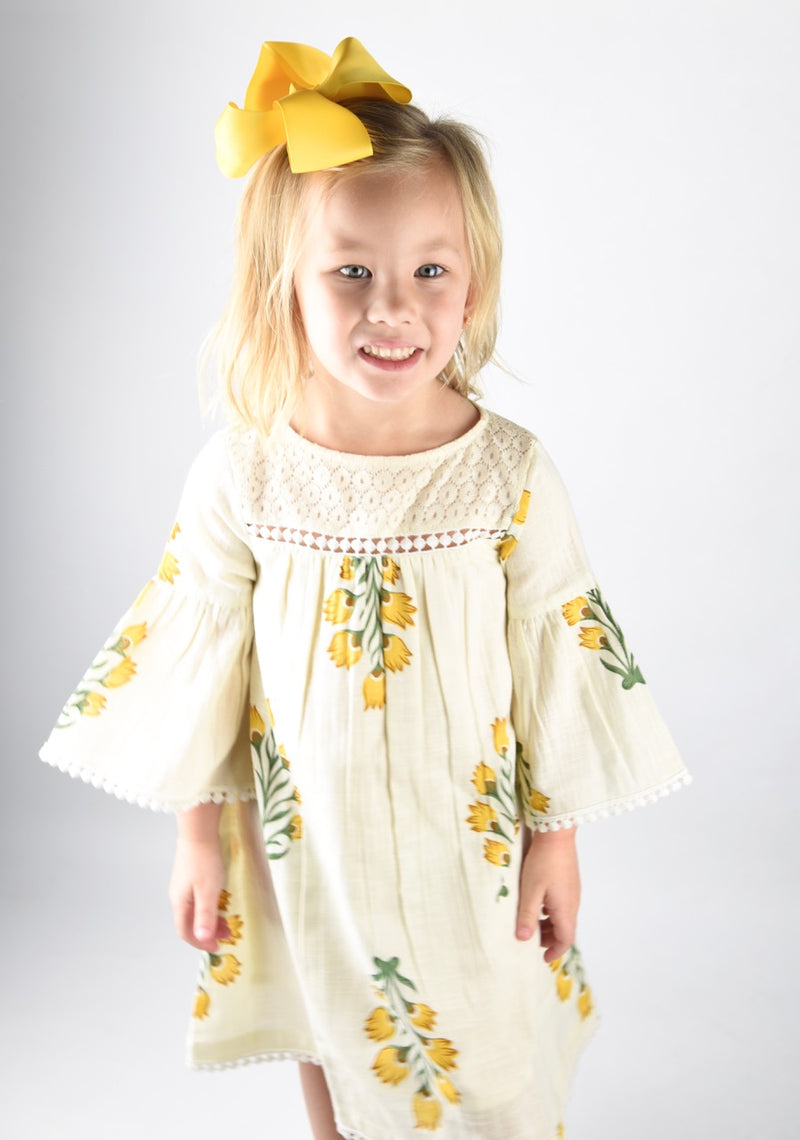Yo Baby Bell Sleeve Dress Toddler - Yellow Floral