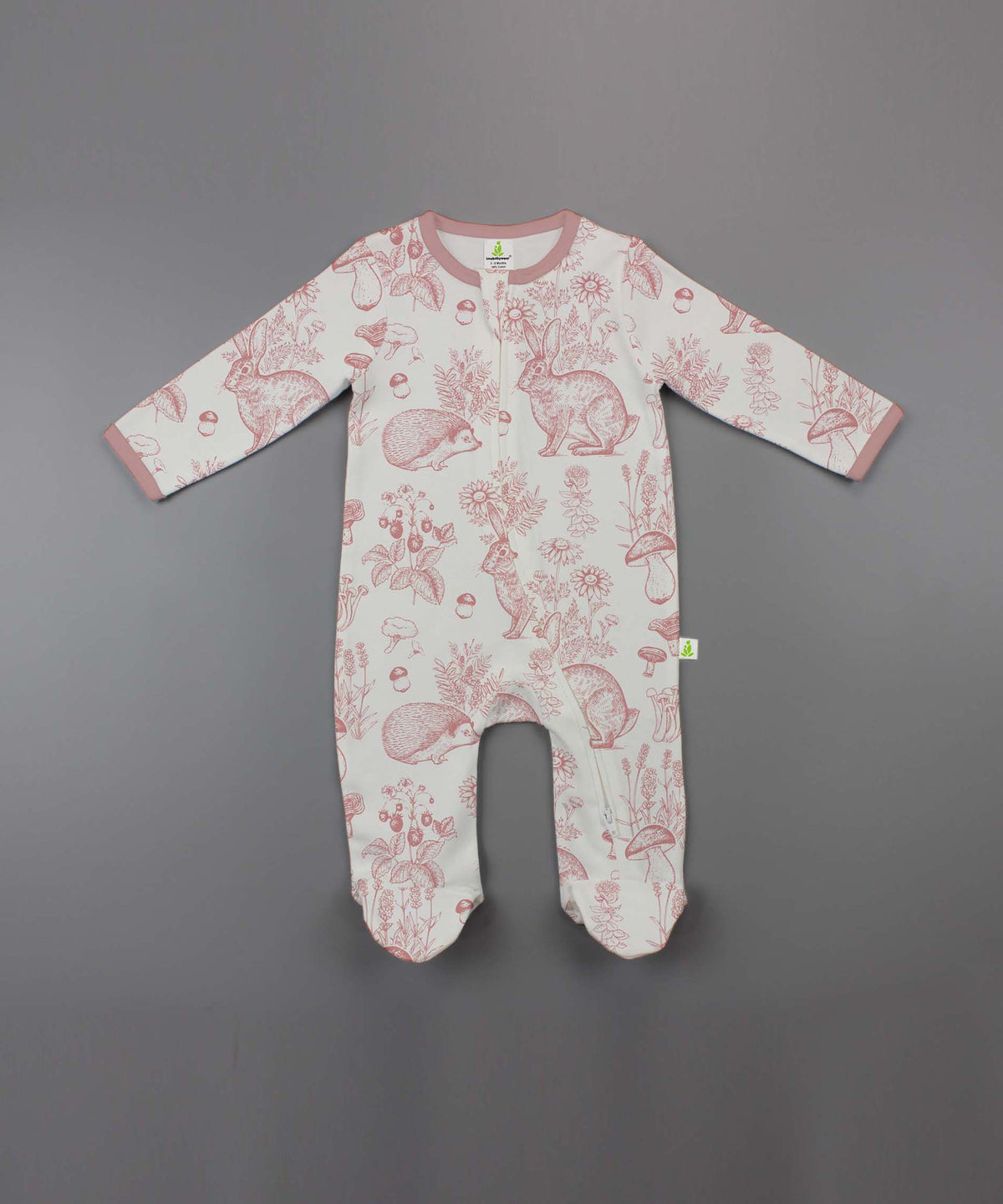 Long Sleeve Zipsuit with Feet - Mushroom Forest Pink