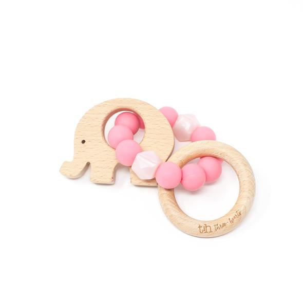 Three Hearts- Silicone Teething Rattle- Elephant