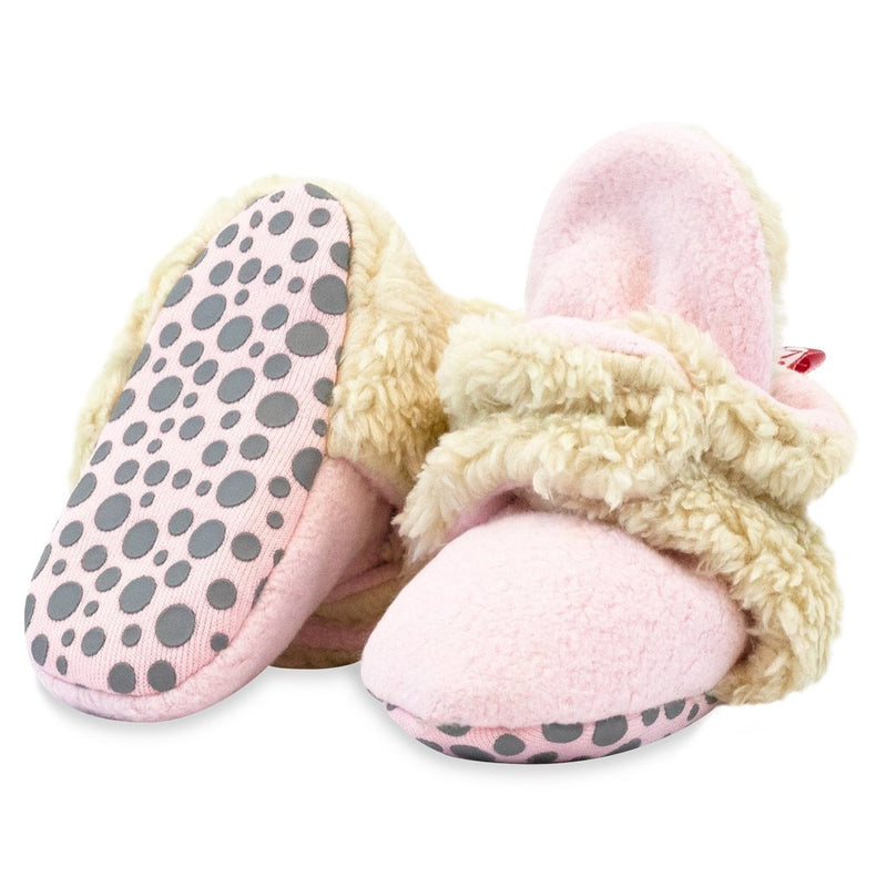 Zutano Furry Gripper Fleece Stay on Booties - Baby Pink