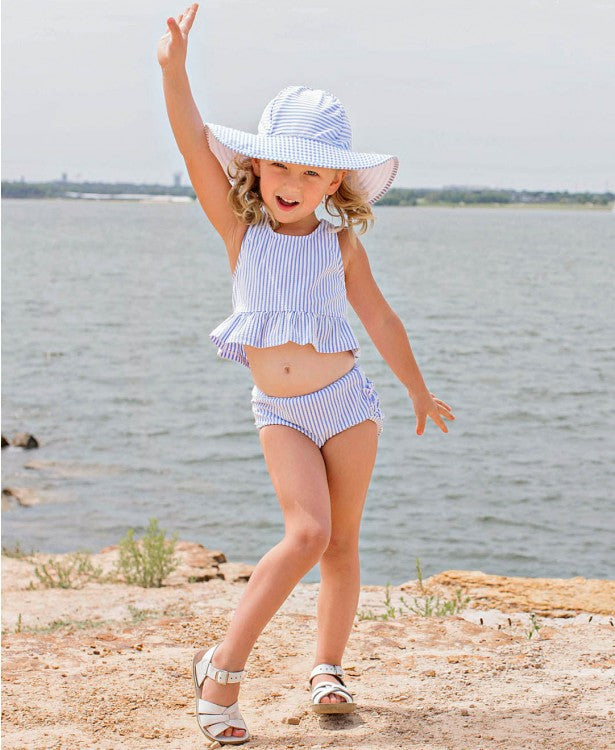 Ruffle Butts Blue Seersucker Swim Hat