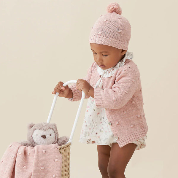 Elegant Baby Pink Popcorn Knit Cardigan