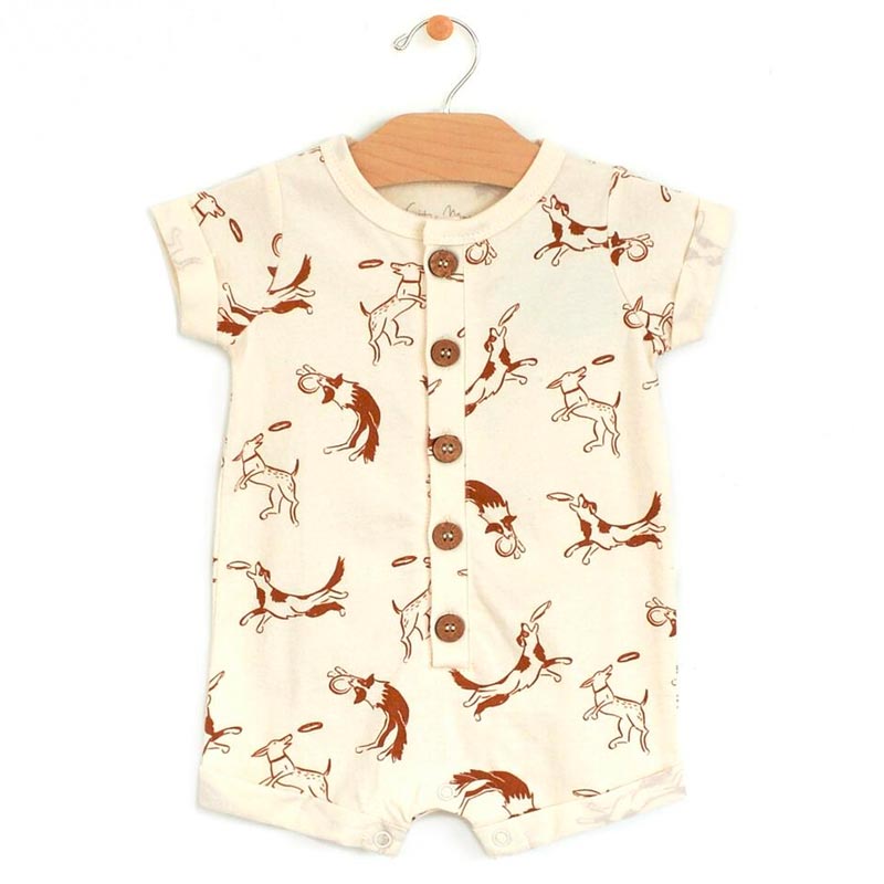 City Mouse Jersey Short Button Romper - Dogs