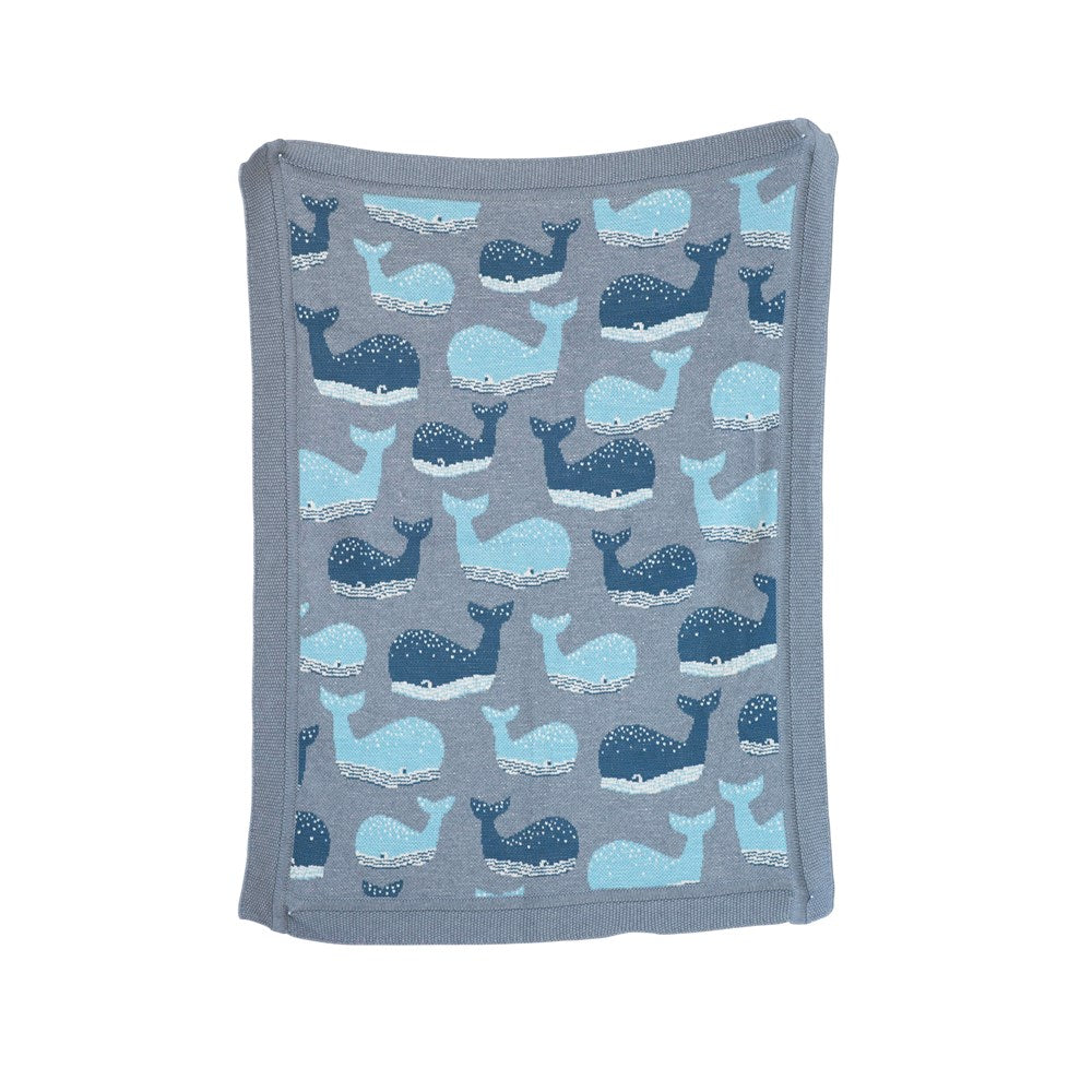 Cotton Knit Blanket w/ Whale, Grey