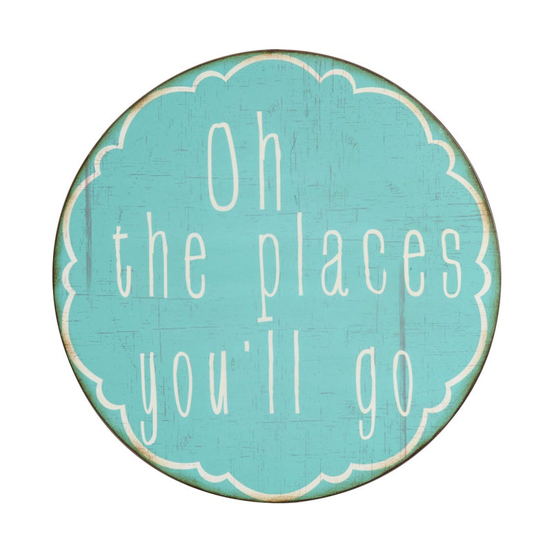 20" Round Metal Wall Decor "Oh The Places You'll Go"