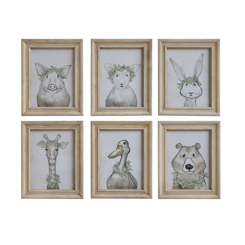 Wood Frame Wall Decor w/ Animals and wreaths. Priced per frame.