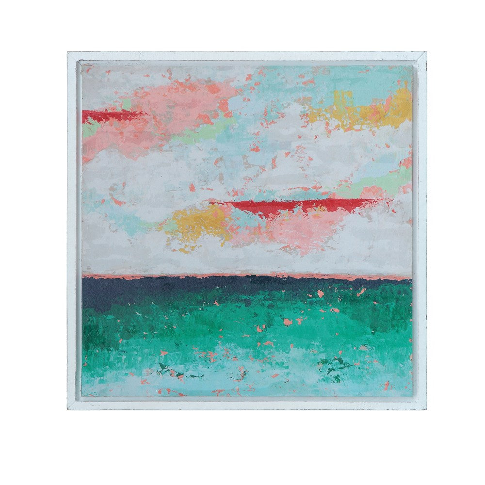 Square Wood Framed Wall Decor w/ Abstract Landscape