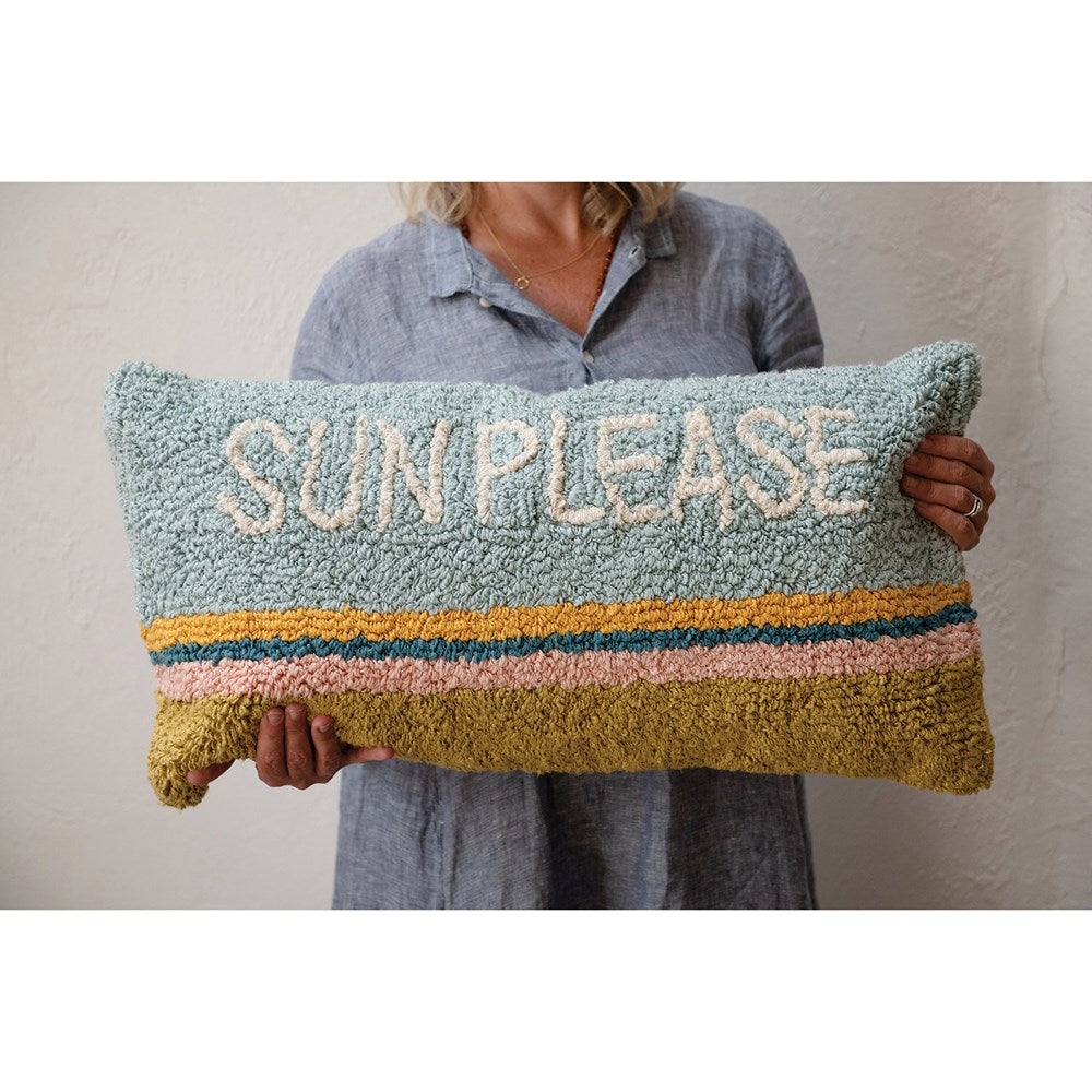 Woven Cotton Punch Hook Lumbar Pillow, Multi Color "Sun Please"
