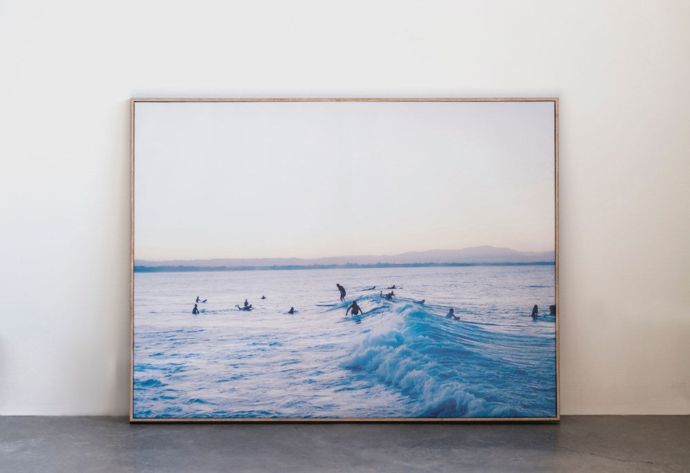 Framed Canvas Wall Decor w/ Surf Scene
