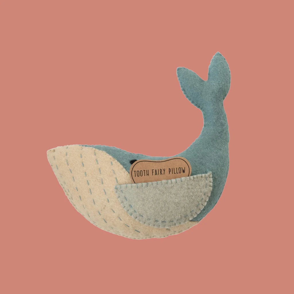 Creative Co-Op Wool Felt Whale Tooth Fairy Pillow 10"L