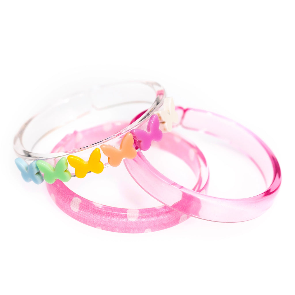 Lillies & Roses NY Pastel Butterfly+Light Pink Dots Bangles (set of 3)