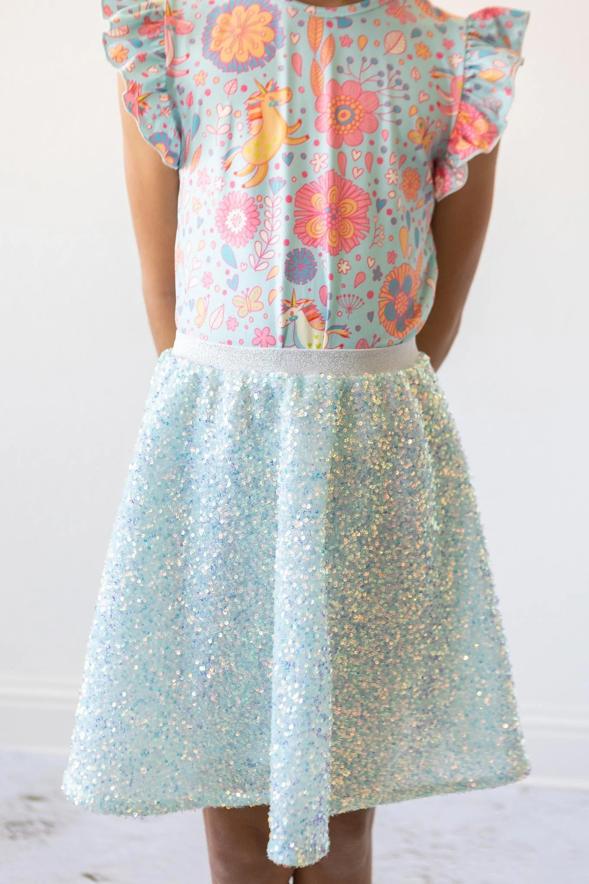 Mila & Rose Sequin Twirl Skirt aqua