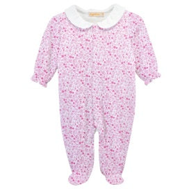 Baby Club Chic Tiny Flower Pink Footie with Round Collar