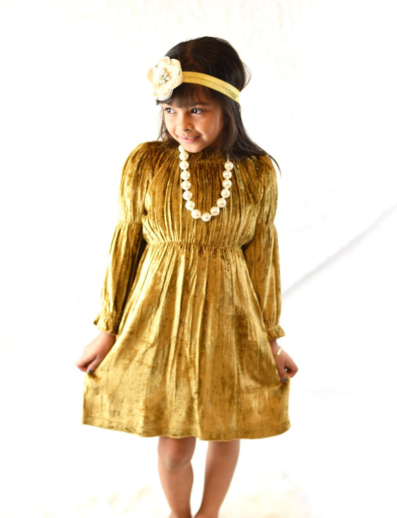 Yo Baby Velvet Dress- Gold