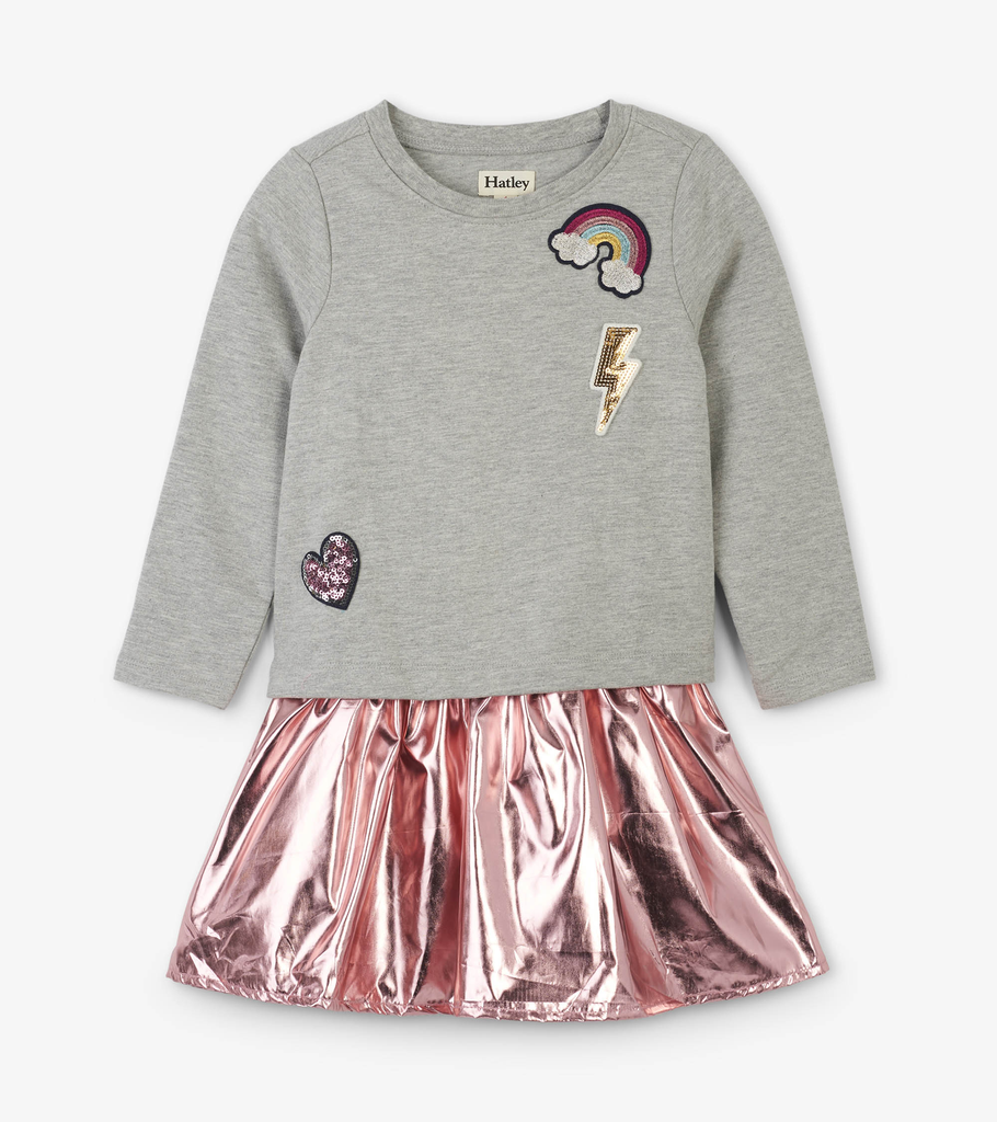 sachin and babi light blue dress Hatley Pretty Patches Metallic Drop Waist Dress – Baby Go Round, Inc