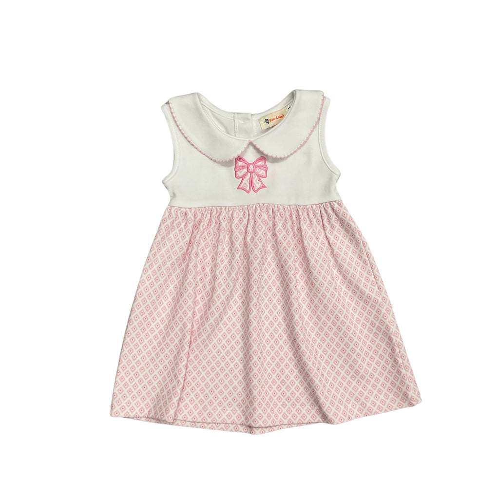 Baby Luigi Bow Dress with Pink Diamond Print