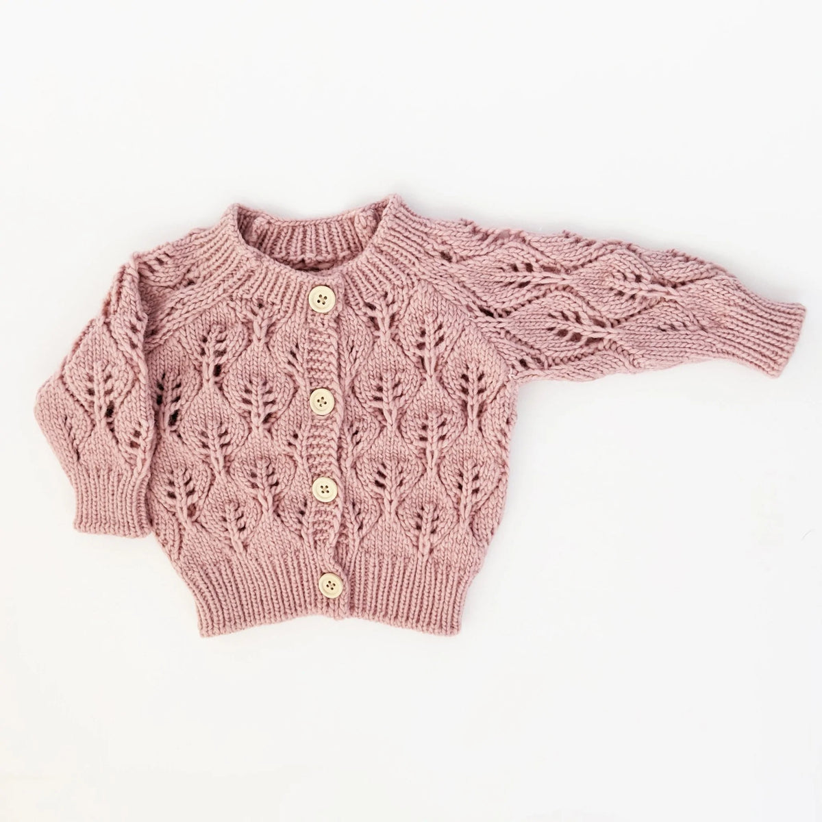 Huggalugs Leaf Lace Cardigan Sweater Rosy