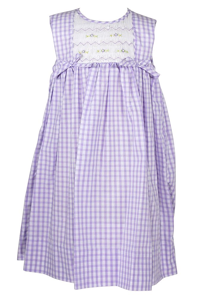 Petit Ami Lavender Checked Sleeveless Smocked Dress