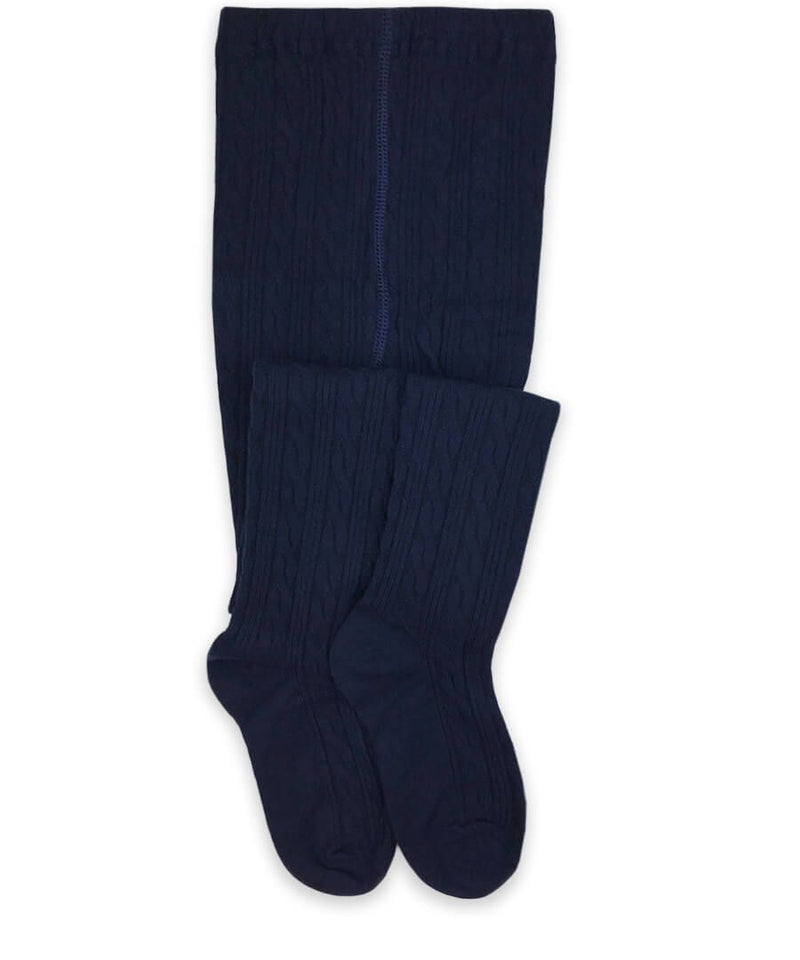 Jefferies Socks Girls Classic Cable Knit Tights - Navy
