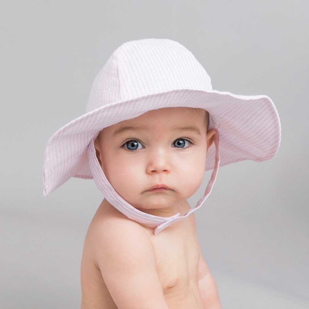 Huggalug Pink Stripe UPF 25+ Seersucker Sunhat for Babies & Toddlers