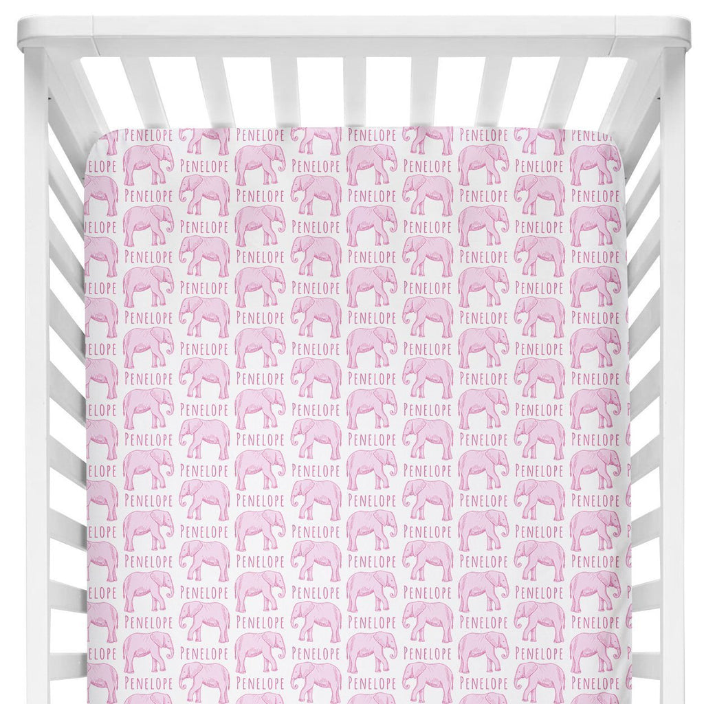 Sugar + Maple Crib Sheet - Elephant Pink