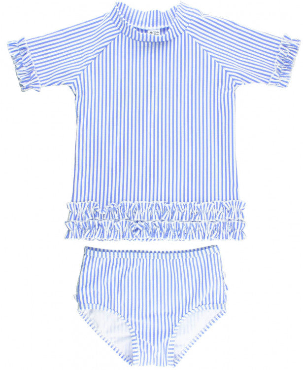 Ruffle Butts Periwinkle Blue Seersucker Rash Guard Bikini