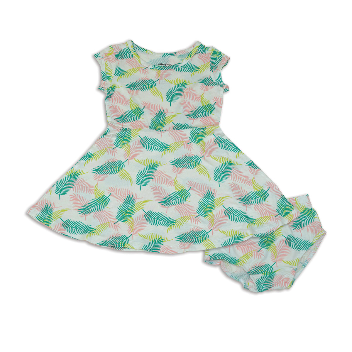 Silkberry Baby Short Sleeve Dress w/Bloomer - Tropical Palm