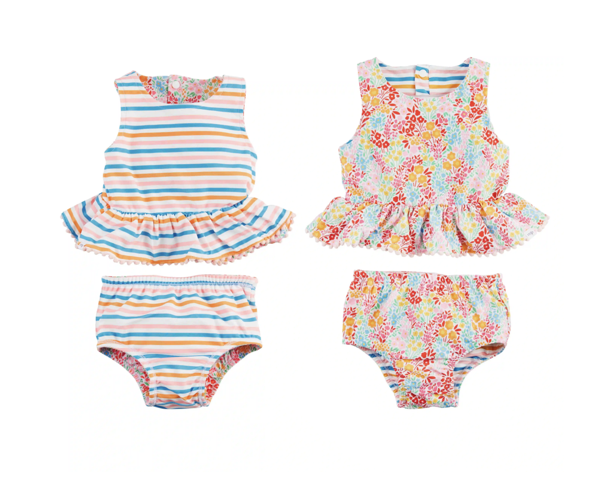 Mud Pie - Floral and Stripe Reversible Girl's Swimsuit