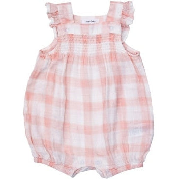 Angel Dear Painted Gingham Pink Smocked Overall Shortie