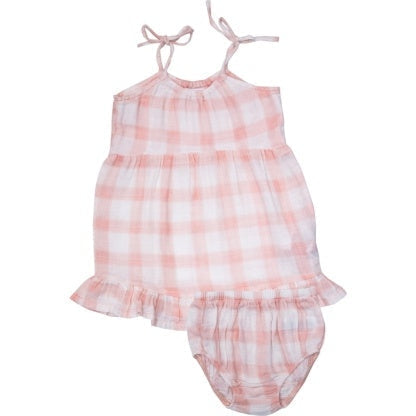 Angel Dear Painted Gingham Pink Twirly Tank Dress & Diaper Cover