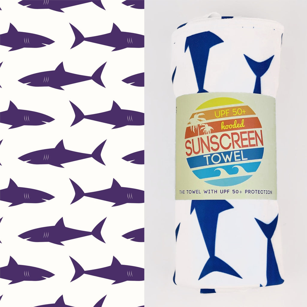 Luv Bug Co Hooded UPF 50+Sunscreen Towel - Sharks
