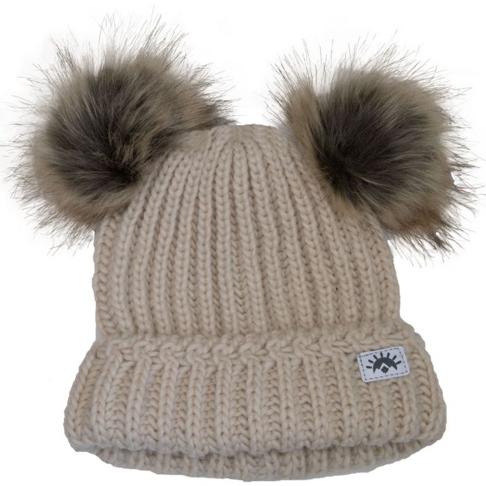 Calikids Knit 2 PomPom Hat - Cream